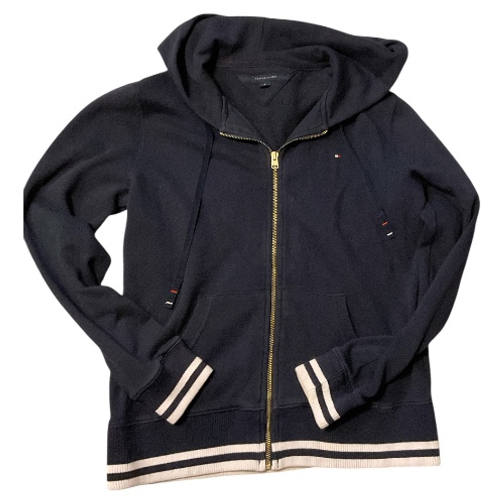 Tommy Hilfiger vintage Navy White Full gold Zip Hoodie M - Picture 2 of 11